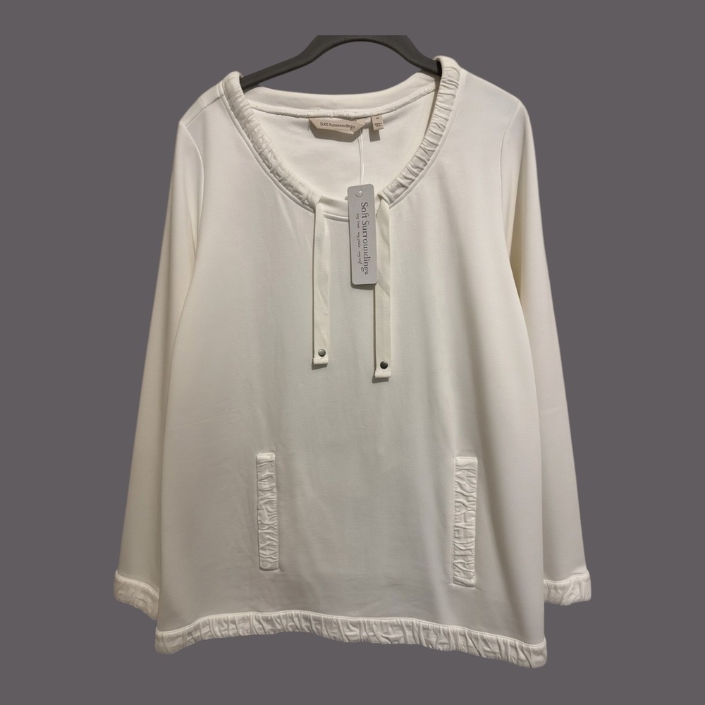 Soft Surroundings Just Peachy Sweatshirt Womens Medium White Neutral Coastal NWT
